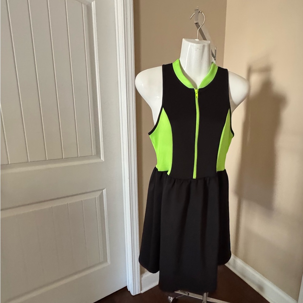 One Clothing Black and Neon Green Mini Dress - Picture 2 of 7